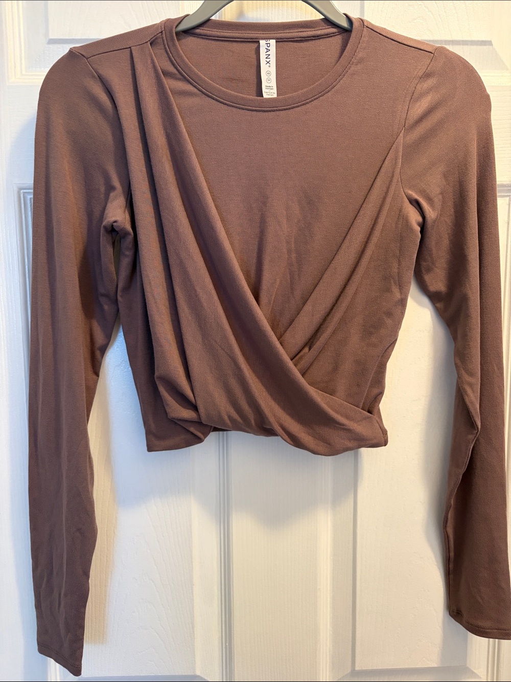 SPANX Mauve Brown Long-Sleeve Wrap Crop Top